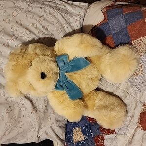 Plush Creations Vintage 1999 Beige Teddy Bear With Velvet Bow